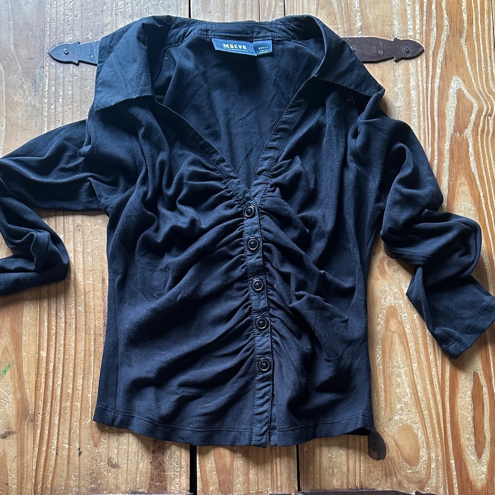 Maeve Black Ruched Button-Front Shirt